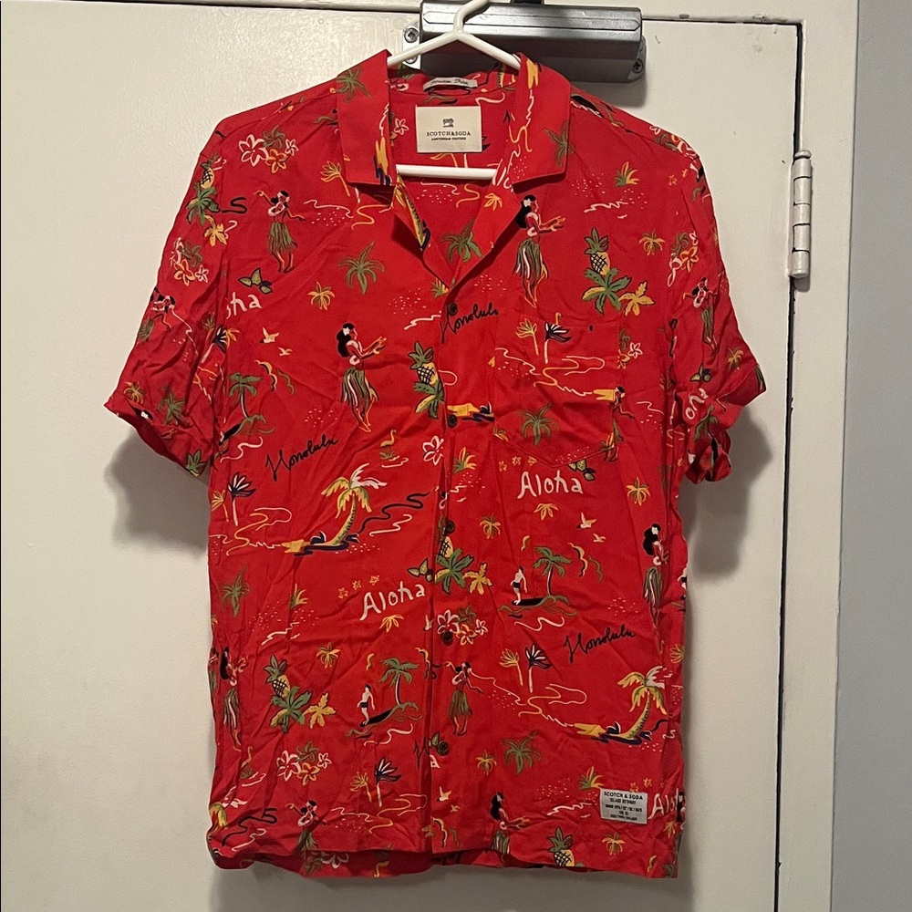 Scotch & Soda Red Tropical Print Men's Shirt
